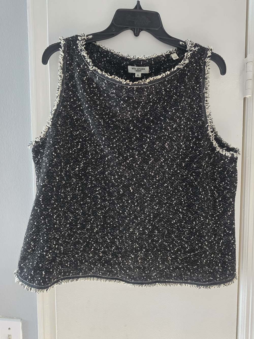Max Studio Black & White Tweed Fringed Sleeveless Top